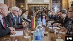 El canciller cubano Bruno Rodríguez conversa con su homólogo alemán Frank-Walter Steinmeier. (Foto: Archivo)